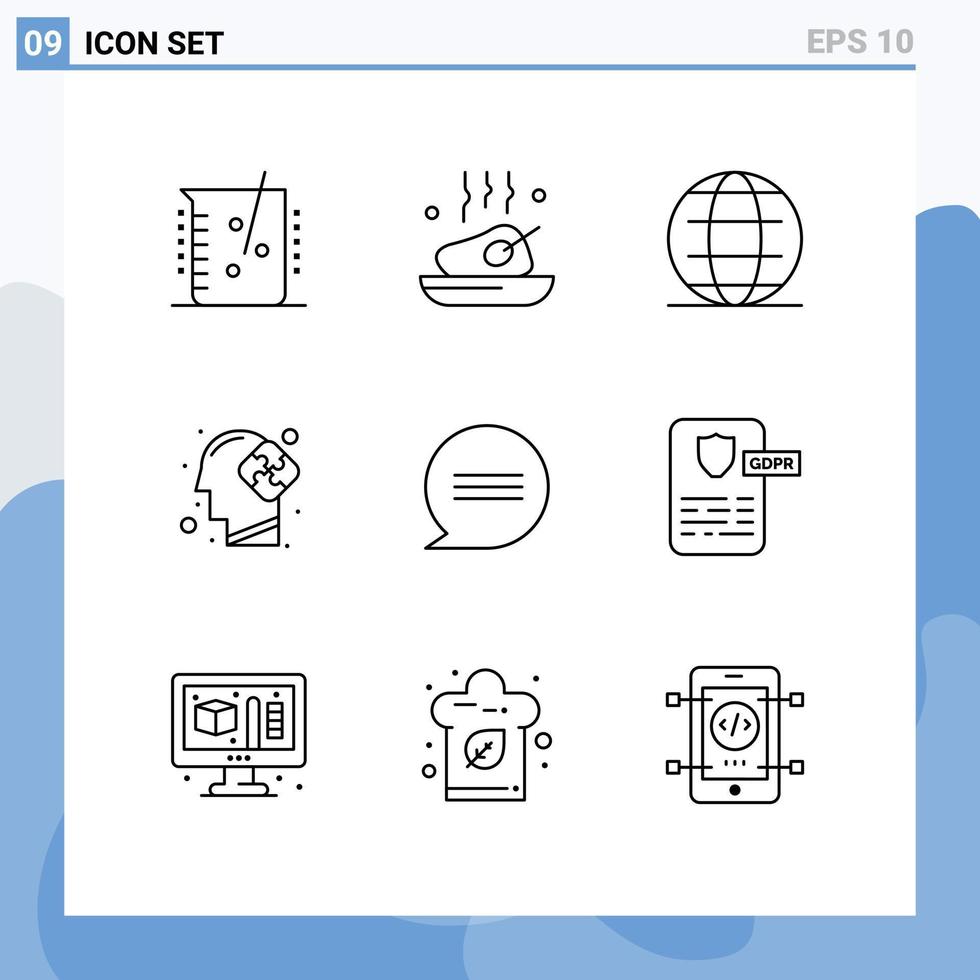paquete de 9 contornos creativos de elementos de diseño de vectores editables de seguridad humana de comida mental de rompecabezas