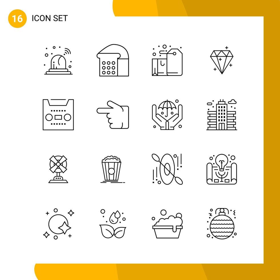 16 Icon Set Line Style Icon Pack Outline Symbols isolated on White Backgound for Responsive Website Designing vector