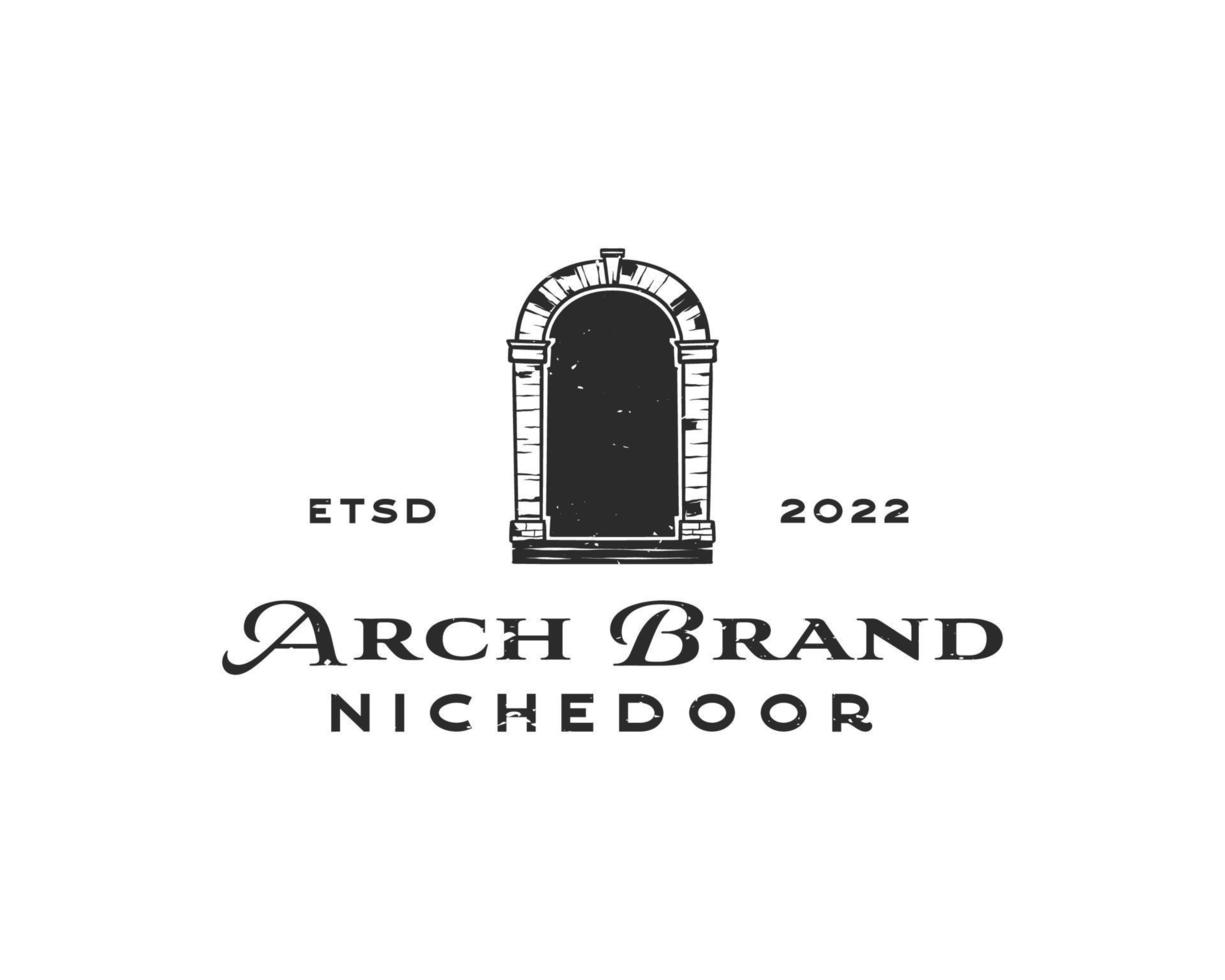 logotipo de entrada de arco antiguo arquitectónico. diseño de logotipo vectorial de arco de piedra. ilustración de arco vintage vector
