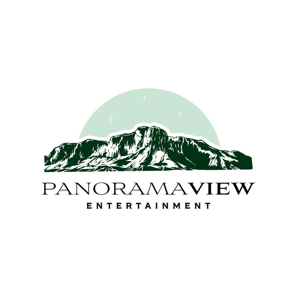 vintage hand drawn mountain panorama view logo design template vector