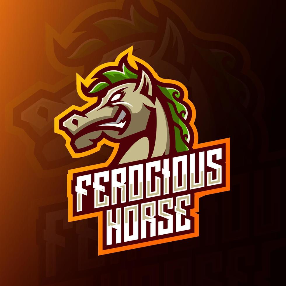 diseño de logotipo de esport de mascota de cabeza de caballo enojado. diseño de logotipo de cabeza de caballo de vista lateral. vector