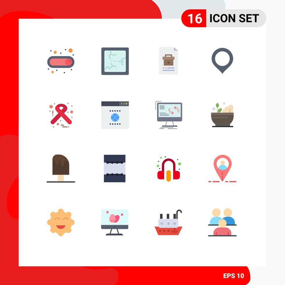 Pictogram Set of 16 Simple Flat Colors of medical hiv document mark map Editable Pack of Creative Vector Design Elements