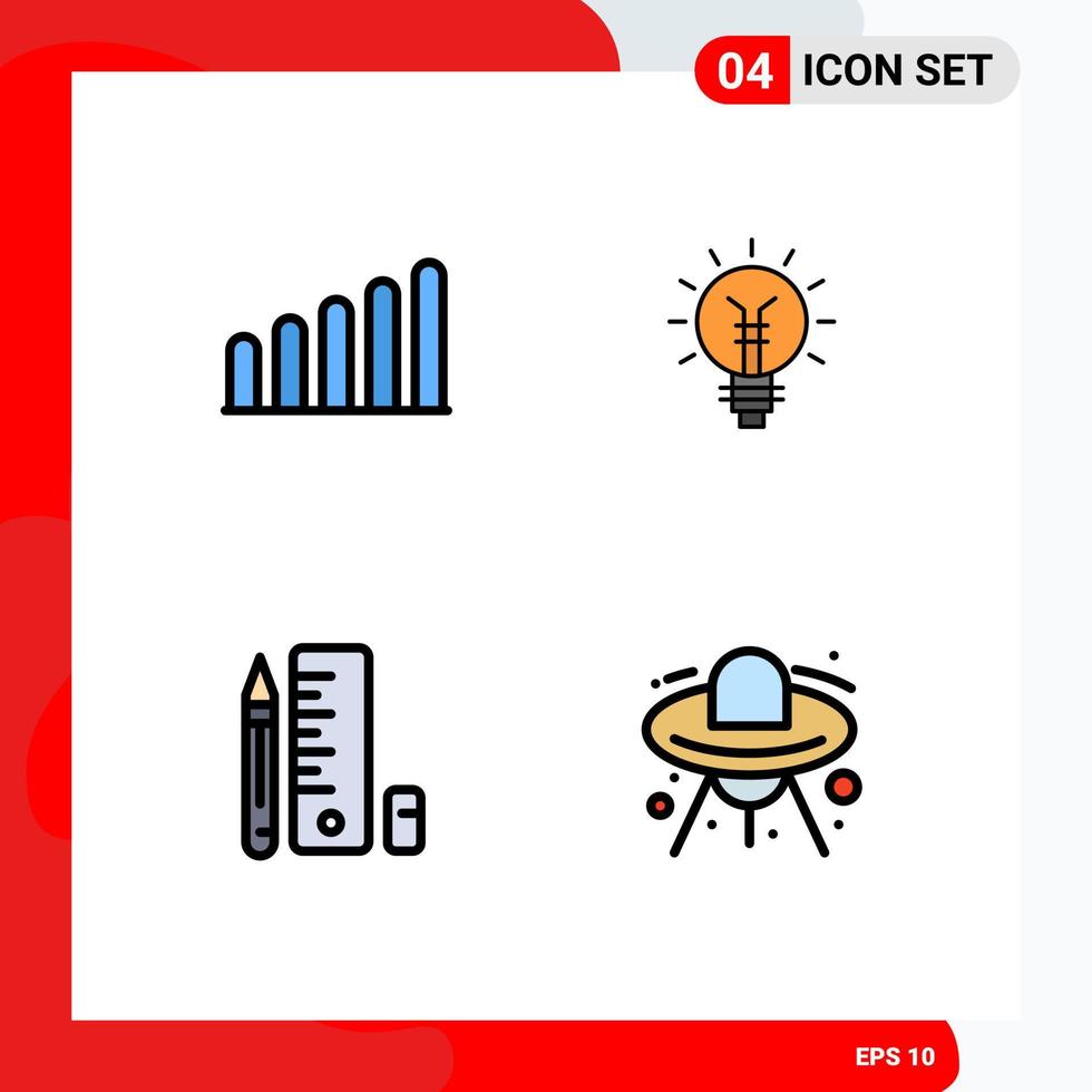 Pictogram Set of 4 Simple Filledline Flat Colors of connection pen bulb lamp scale Editable Vector Design Elements