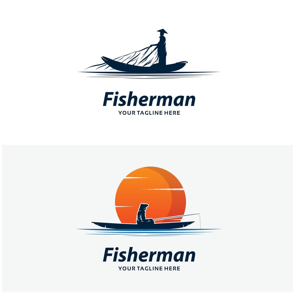 conjunto de plantillas de diseño de logotipo de pescador vector