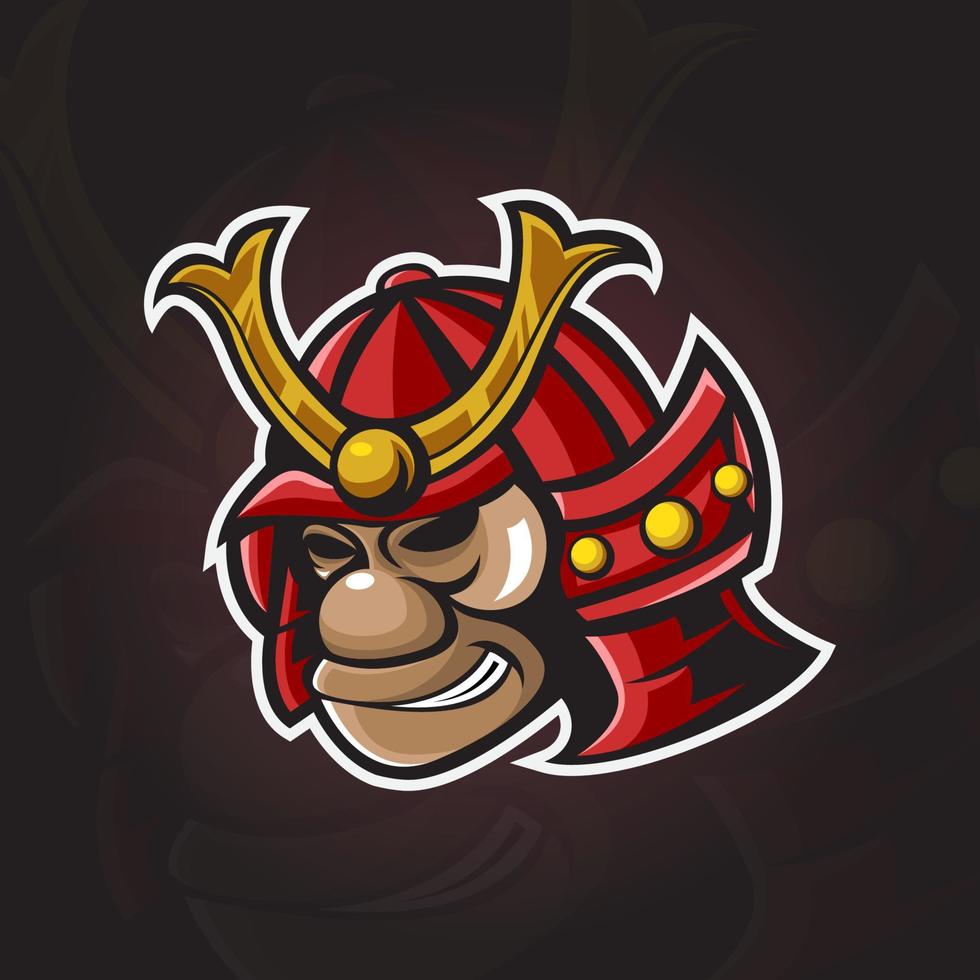 ilustración de logotipo de cabeza de mono samurai vector