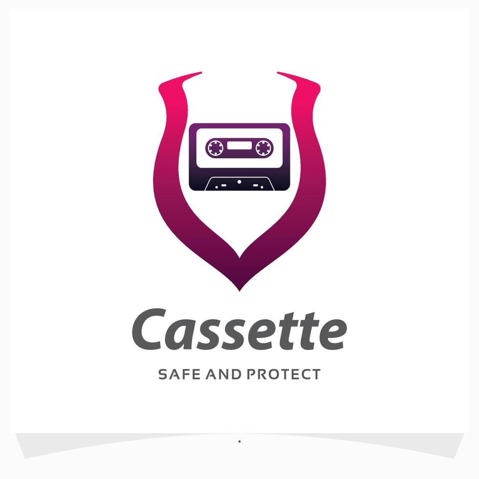 cassette shield logo design template vector