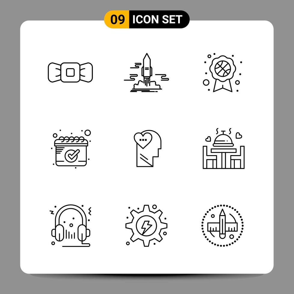 9 Black Icon Pack Outline Symbols Signs for Responsive designs on white background 9 Icons Set vector