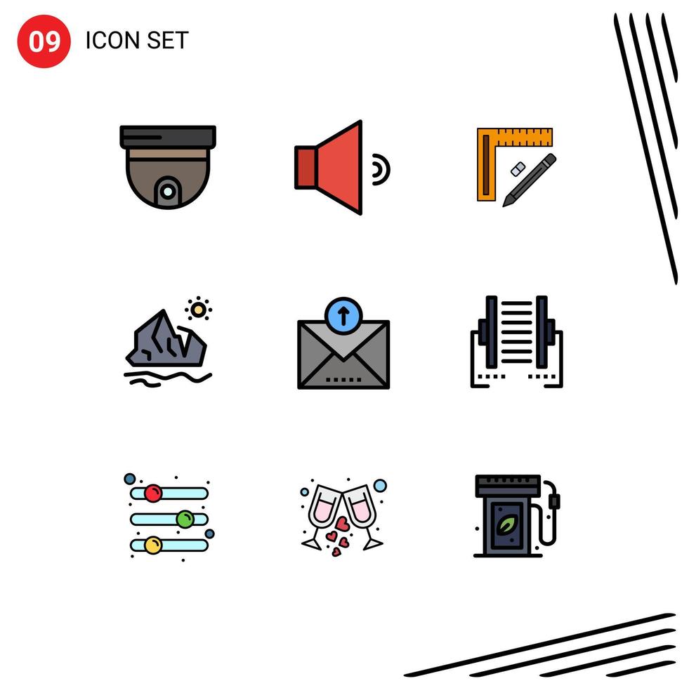 Editable Vector Line Pack of 9 Simple Filledline Flat Colors of ecommerce iceberg construction ice ecology Editable Vector Design Elements