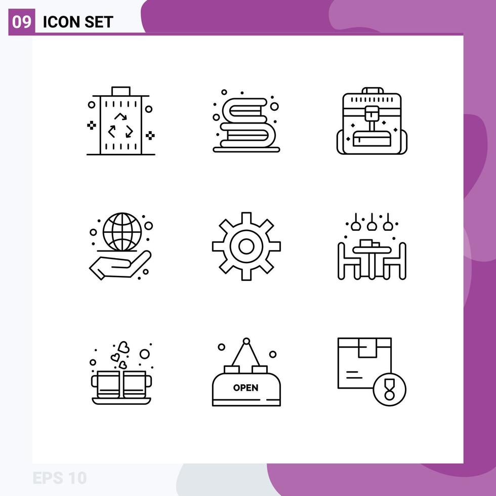 Group of 9 Modern Outlines Set for management globe library business office Editable Vector Design Elements