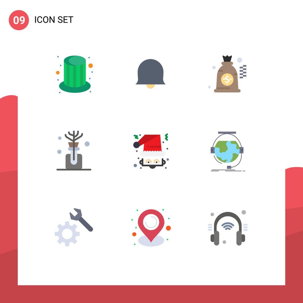9 Flat Color concept for Websites Mobile and Apps claus santa dollar claus bottle spa Editable Vector Design Elements