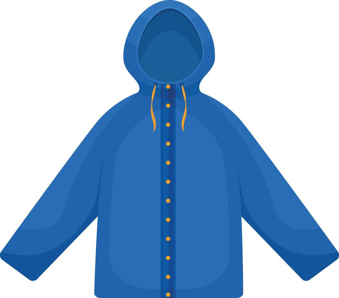 Autumn jacket of blue color. Insulated jacket for walking in cold autumn-winter weather. A warm jacket with a hood. Vector illustration isolated on a white background