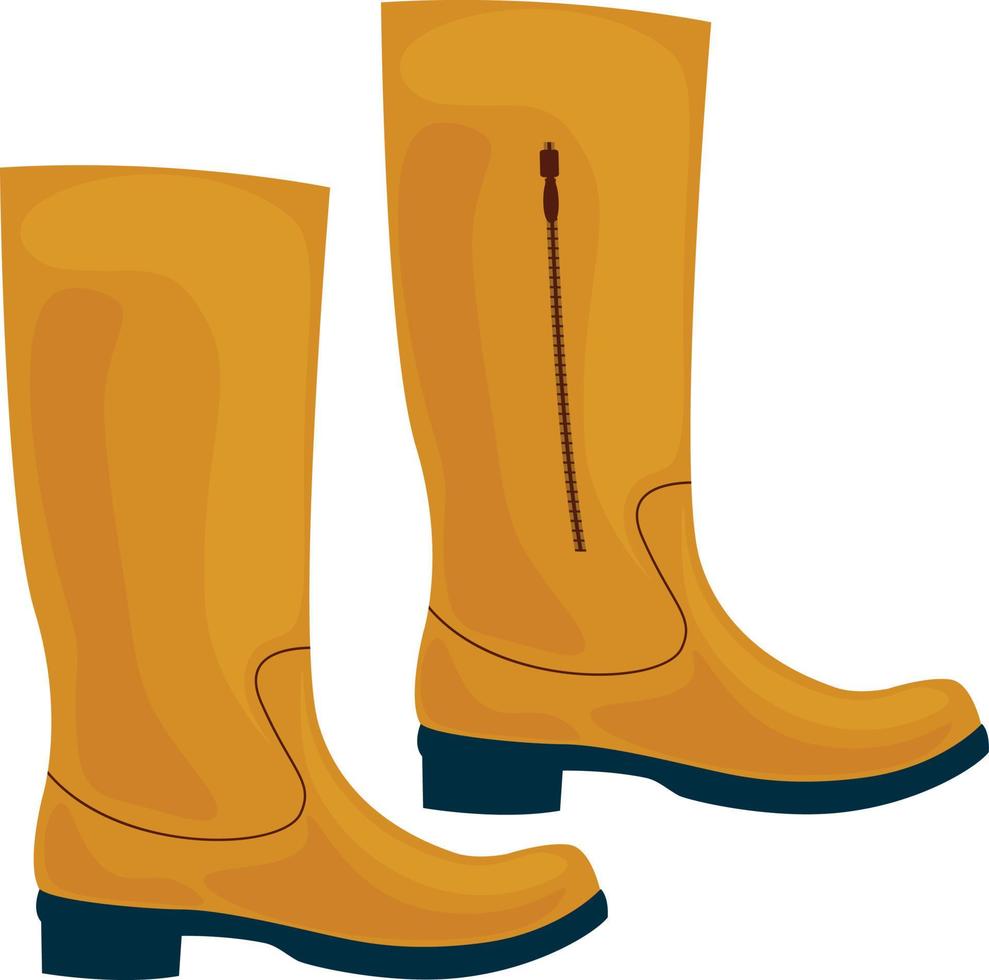 Fashionable classic high boots in yellow color. Autumn shoes. High-heeled boots. Vector illustration isolated on a white background