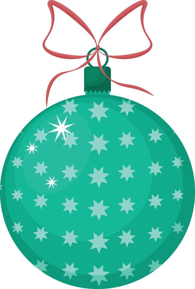 A ball with a Christmas tree toy. A toy for decorating a Christmas tree in the form of a green ball with stars. Christmas accessory, vector illustration isolated on white background