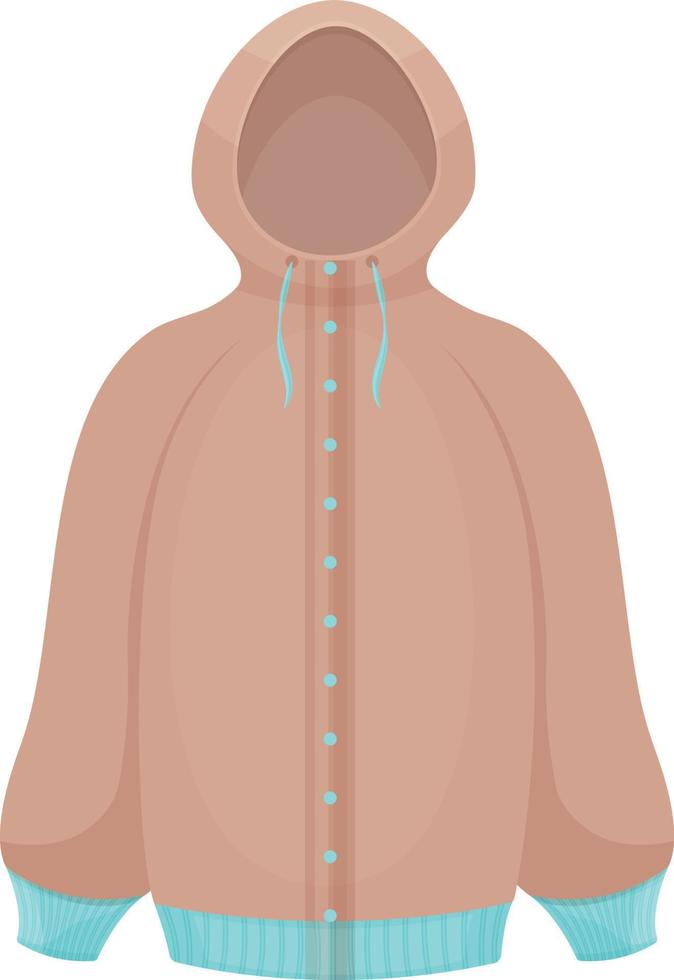 Stylish beige insulated jacket with a hood. Jacket for walking in winter and autumn weather. Youth sweatshirt. Vector illustration isolated on a white background