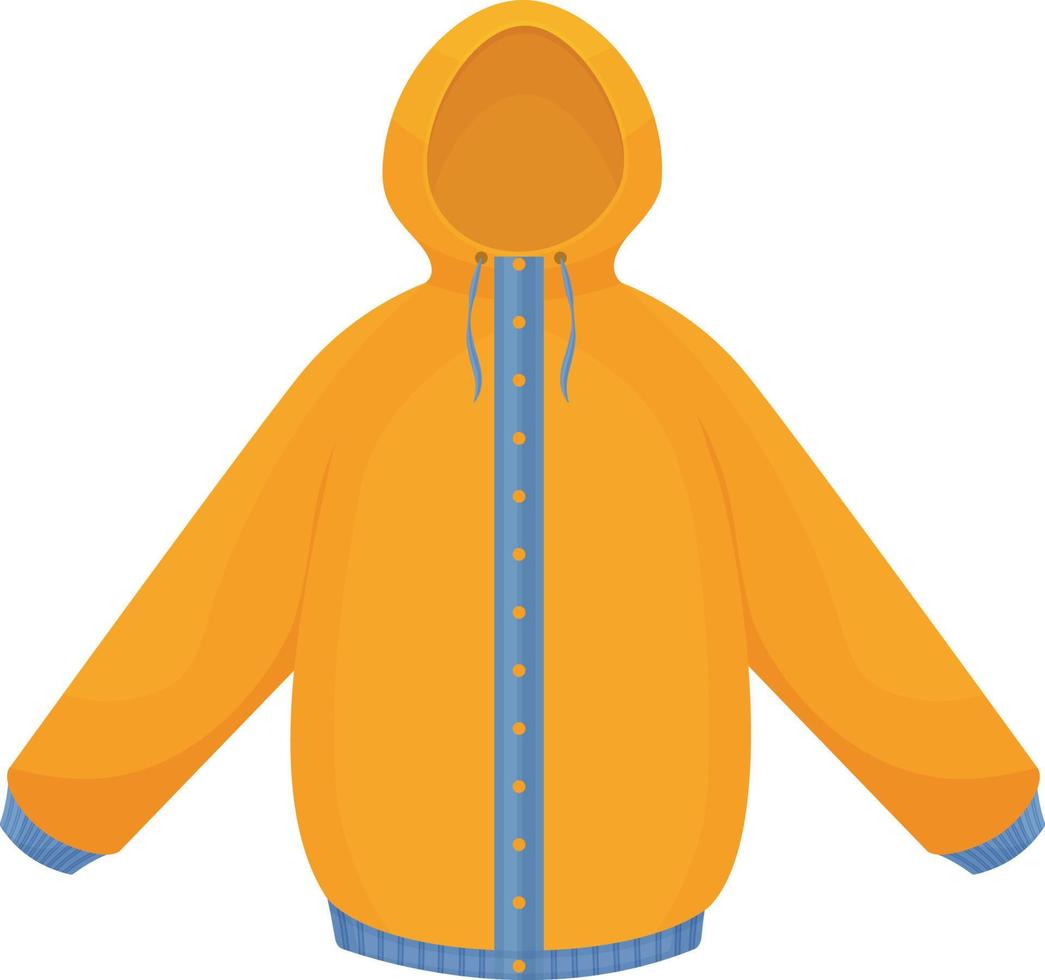 Autumn jacket of yellow color. Insulated jacket for walking in cold autumn and winter weather. A warm jacket with a hood. Vector illustration isolated on a white background.