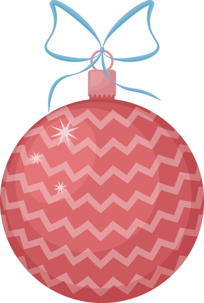 A Christmas tree toy. A large, beautiful ball for decorating a Christmas tree, red in color with a blue ribbon. A festive New Year s toy. A New Year s accessory. Isolated vector illustrations