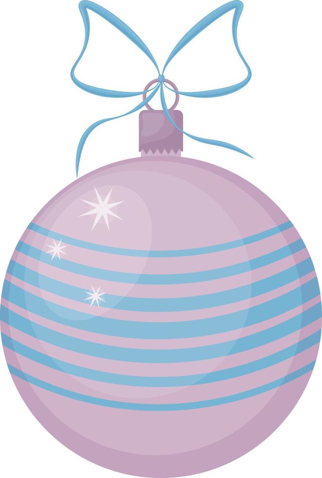 Christmas tree toy. A large, beautiful ball for decorating a Christmas tree, pink with blue. A festive New Year s toy. A New Year s accessory. Isolated vector illustrations