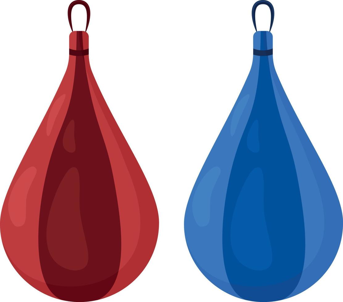 dos pequeños sacos de boxeo colgantes de colores rojo y azul