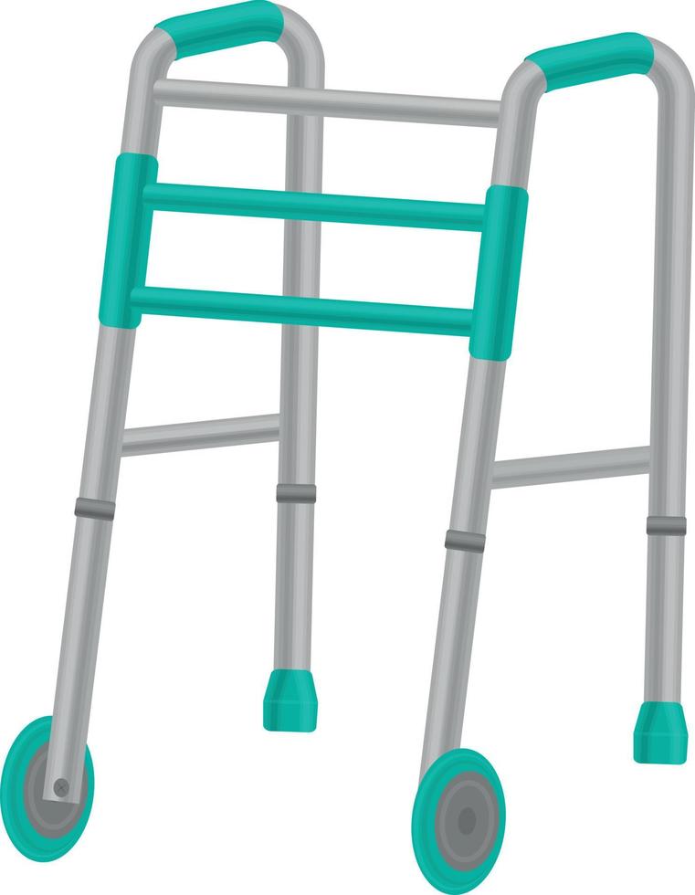 Metal walkers with wheels, for the elderly. Orthopedic walkers for the elderly and people with sick legs and spine. Vector illustration isolated on a white background