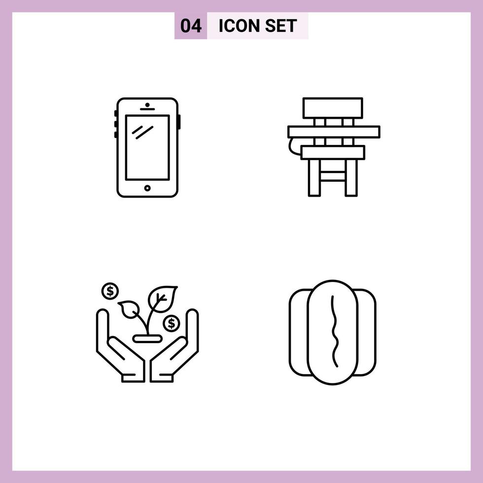 Set of 4 Modern UI Icons Symbols Signs for phone furniture huawei class invest Editable Vector Design Elements