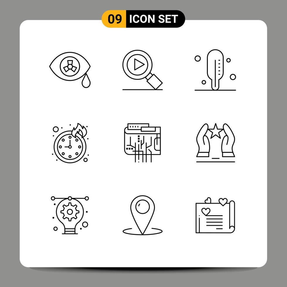Outline Pack of 9 Universal Symbols of care multi deadline internet currency Editable Vector Design Elements