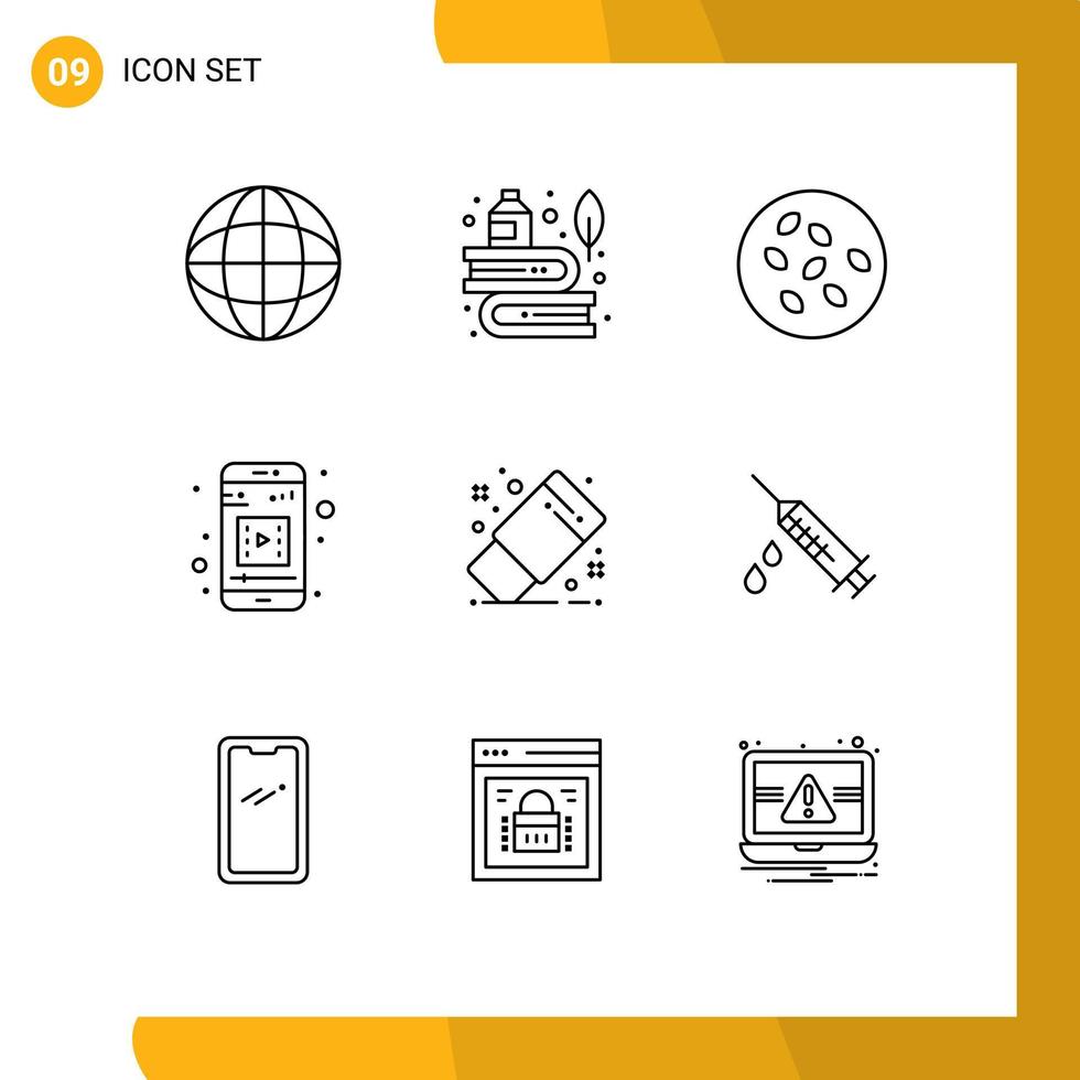 Stock Vector Icon Pack of 9 Line Signs and Symbols for office draw seeds mobile video mobile app Editable Vector Design Elements