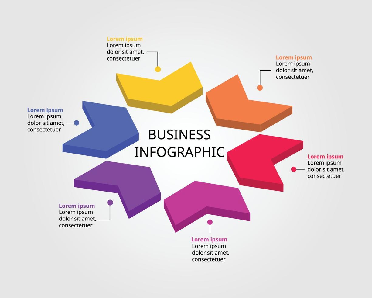 arrow template for infographic for presentation for 6 element vector