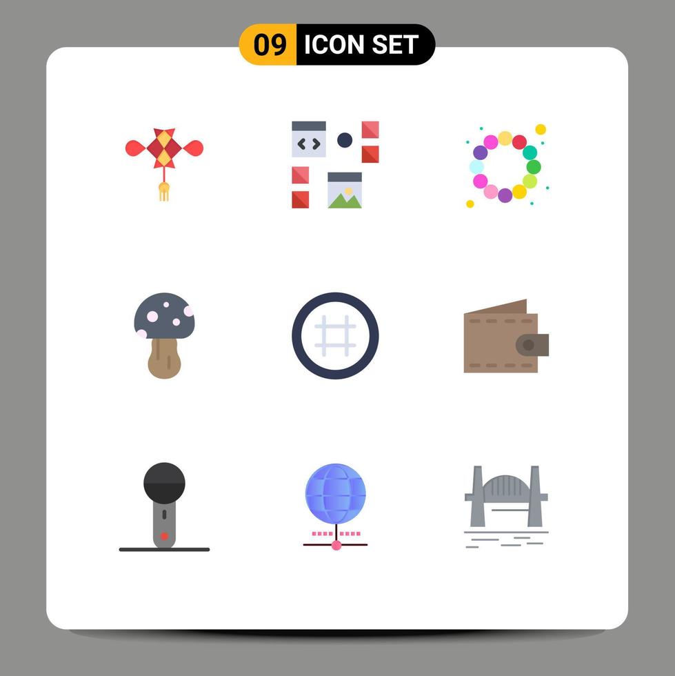 paquete de 9 colores planos creativos de interfaz programación de primavera elementos de diseño vectorial editables de hongo venenoso vector