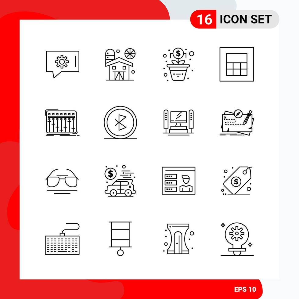 conjunto creativo de 16 iconos de contorno universal aislado sobre fondo blanco vector