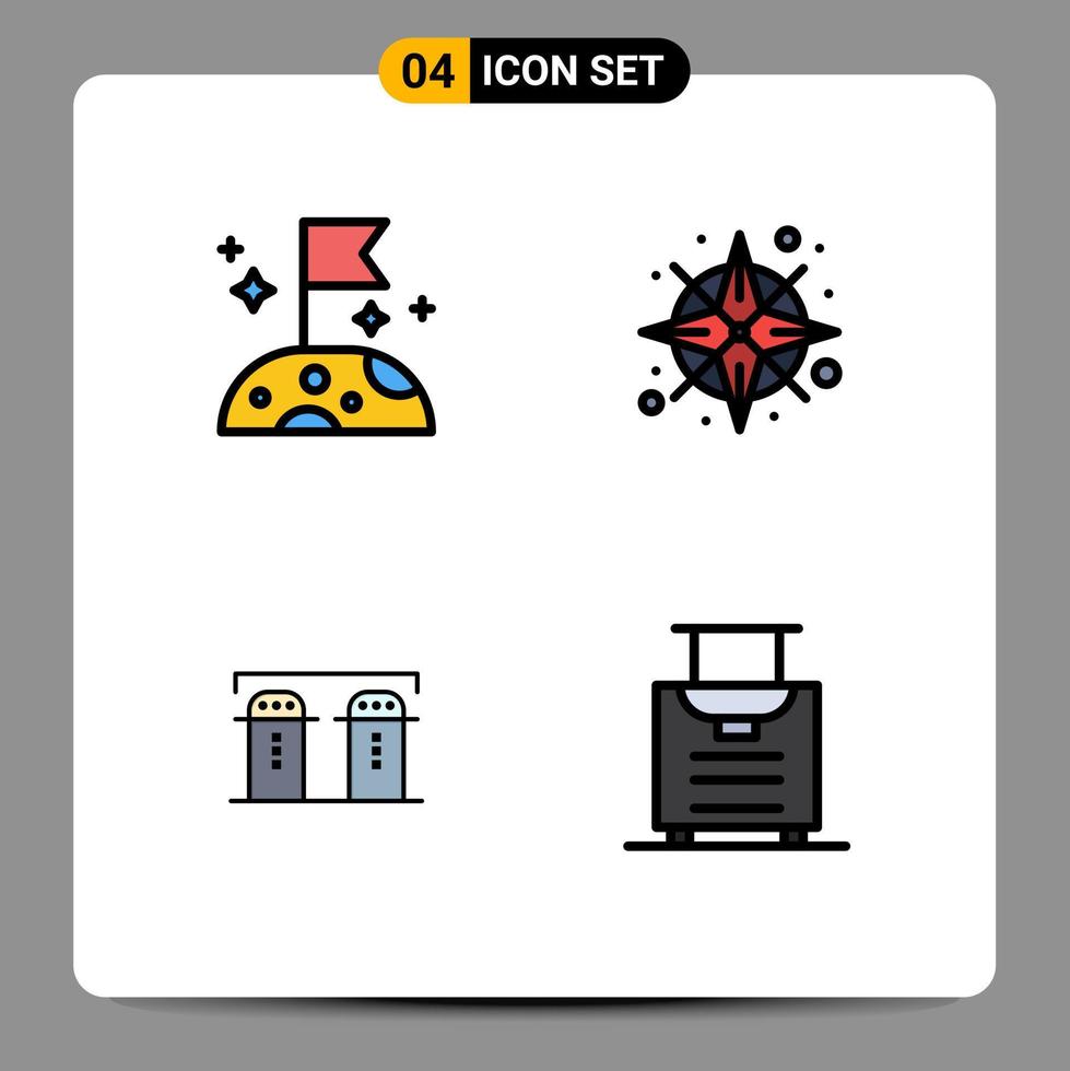 Pictogram Set of 4 Simple Filledline Flat Colors of moon bottle compass location baggage Editable Vector Design Elements