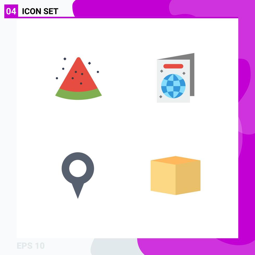 Editable Vector Line Pack of 4 Simple Flat Icons of fruit pin beach geo location cargo Editable Vector Design Elements