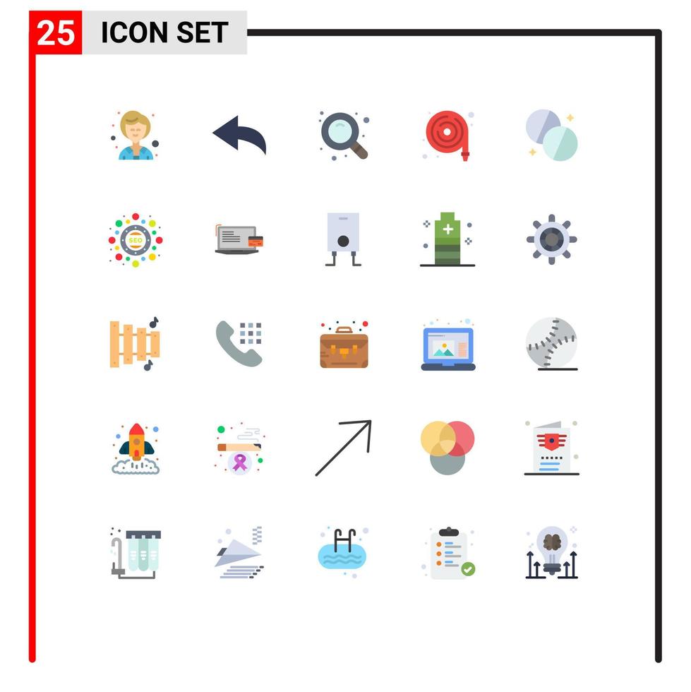 paquete de 25 signos y símbolos modernos de colores planos para medios de impresión web, como la optimización de la medicina, la manguera contra incendios, los antibióticos médicos, los elementos de diseño de vectores editables
