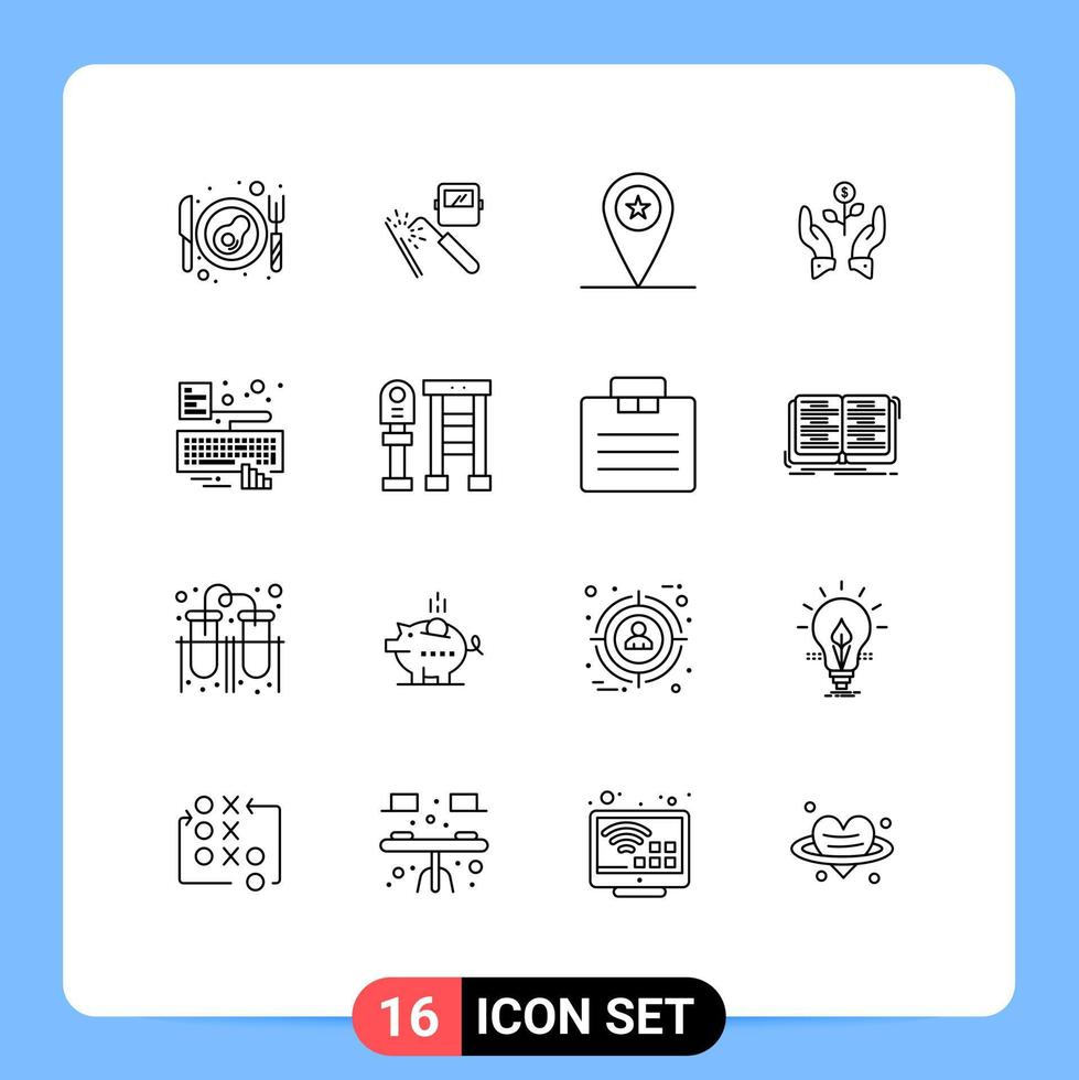 Group of 16 Outlines Signs and Symbols for plant growing army grow growth Editable Vector Design Elements