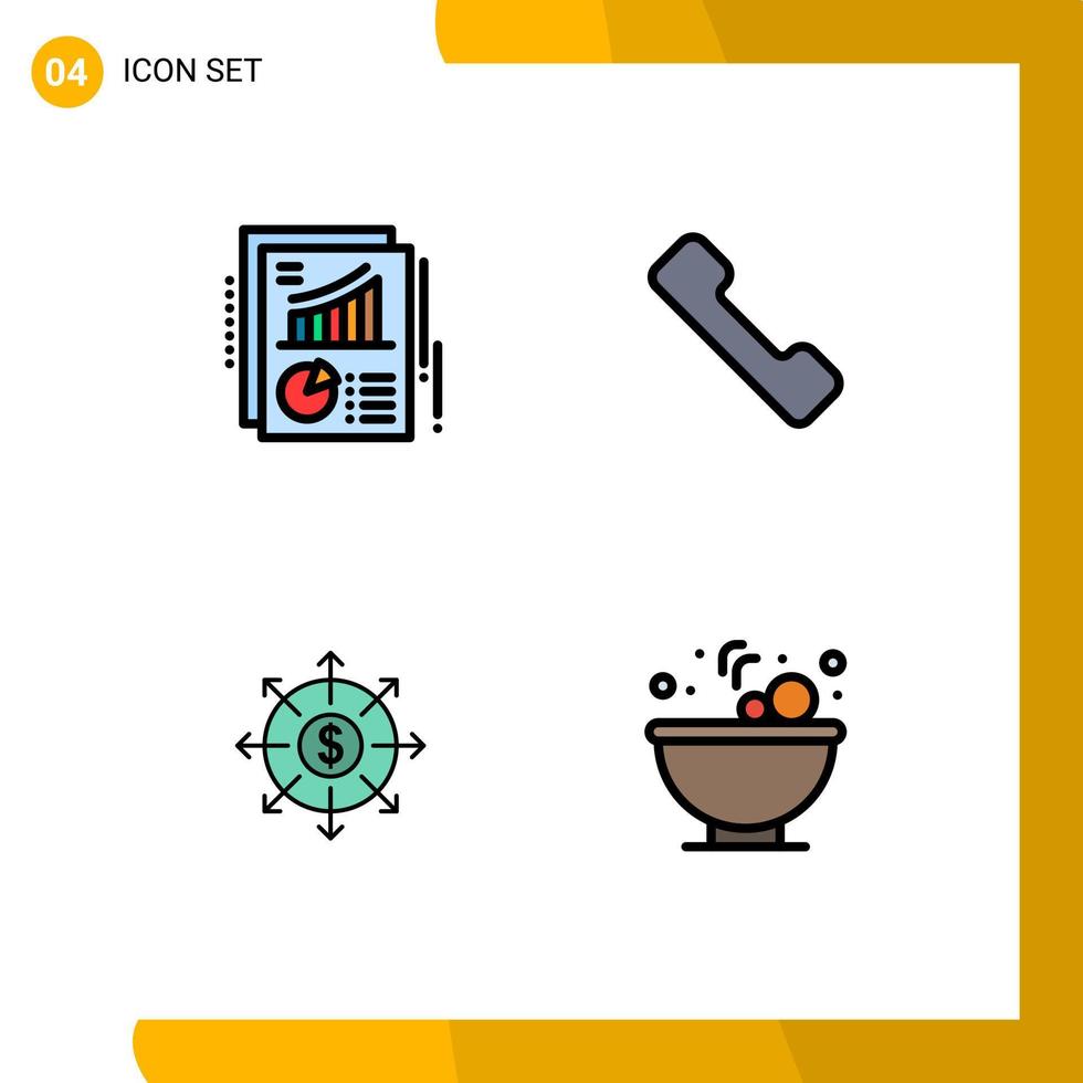 Set of 4 Vector Filledline Flat Colors on Grid for chart list report mobile bowl Editable Vector Design Elements