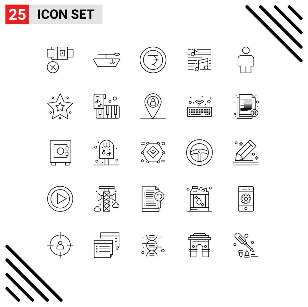 Stock Vector Icon Pack of 25 Line Signs and Symbols for star favorite music human sound Editable Vector Design Elements