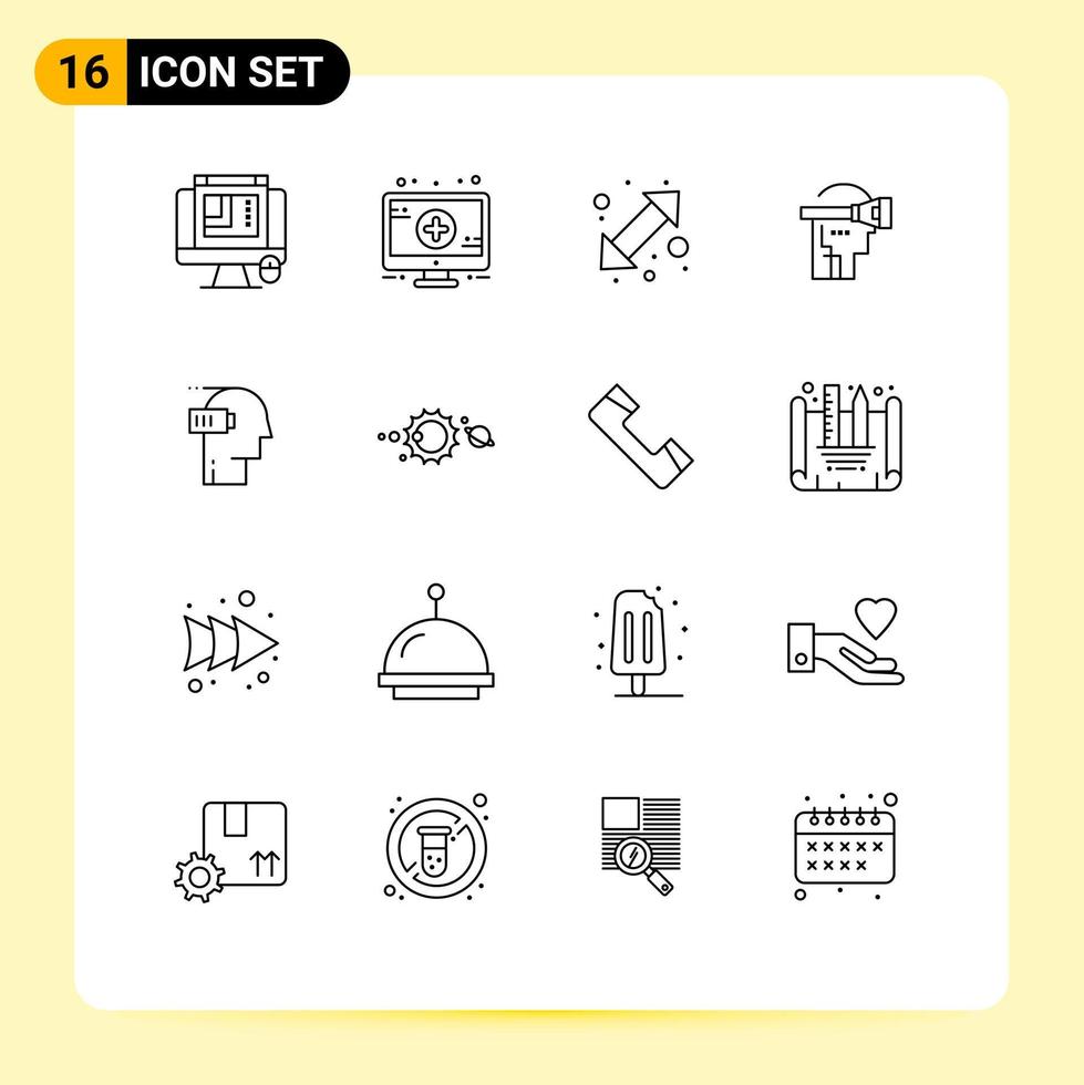 Editable Vector Line Pack of 16 Simple Outlines of low battery go technology reality Editable Vector Design Elements