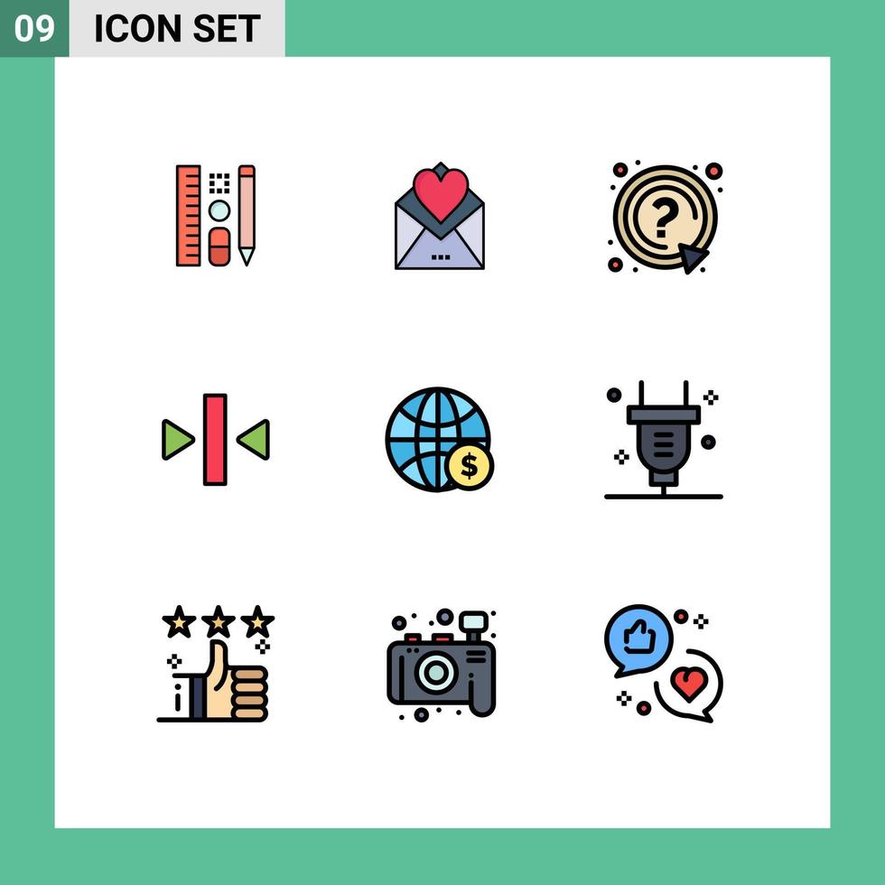 Universal Icon Symbols Group of 9 Modern Filledline Flat Colors of world back love pause support Editable Vector Design Elements