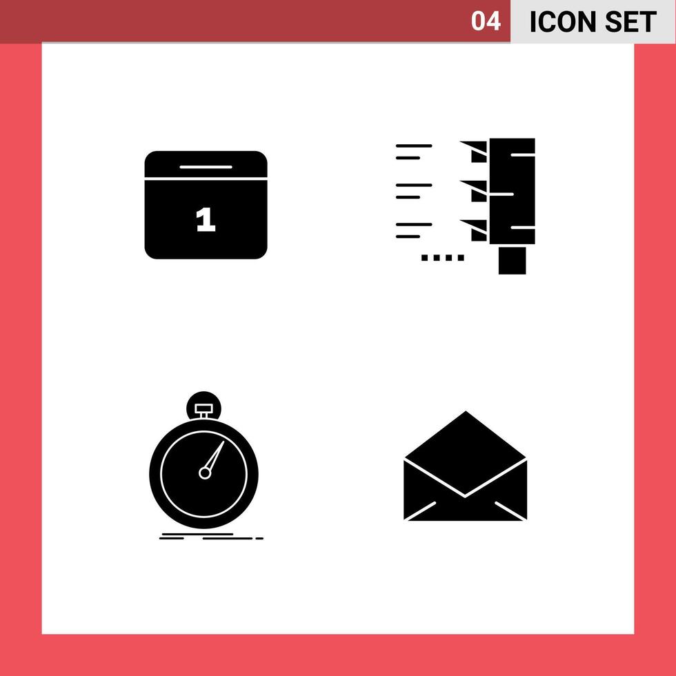 4 Universal Solid Glyphs Set for Web and Mobile Applications calender optimization day travel sport Editable Vector Design Elements