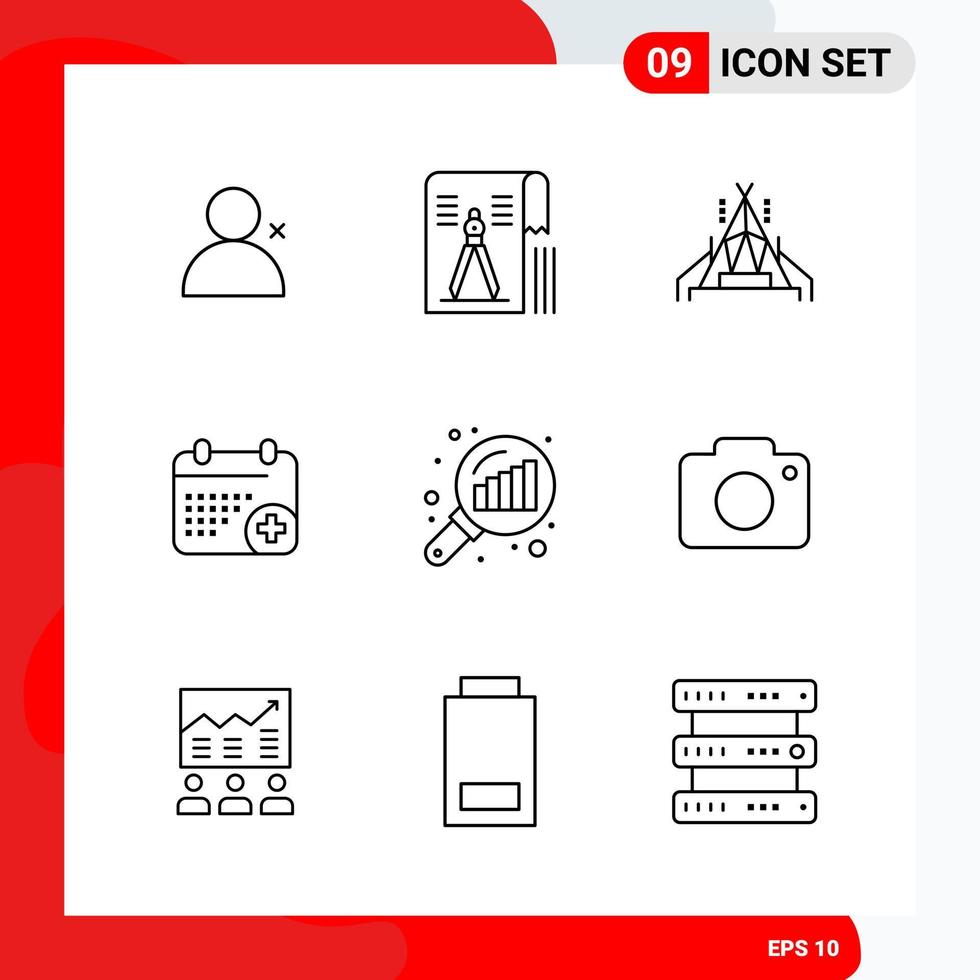 Creative Set of 9 Universal Outline Icons isolated on White Background vector