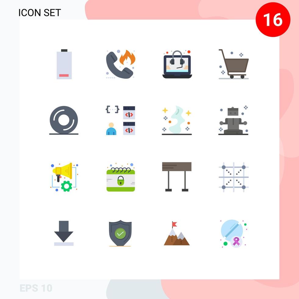 Group of 16 Modern Flat Colors Set for shopping delete firefighter cart seo Editable Pack of Creative Vector Design Elements