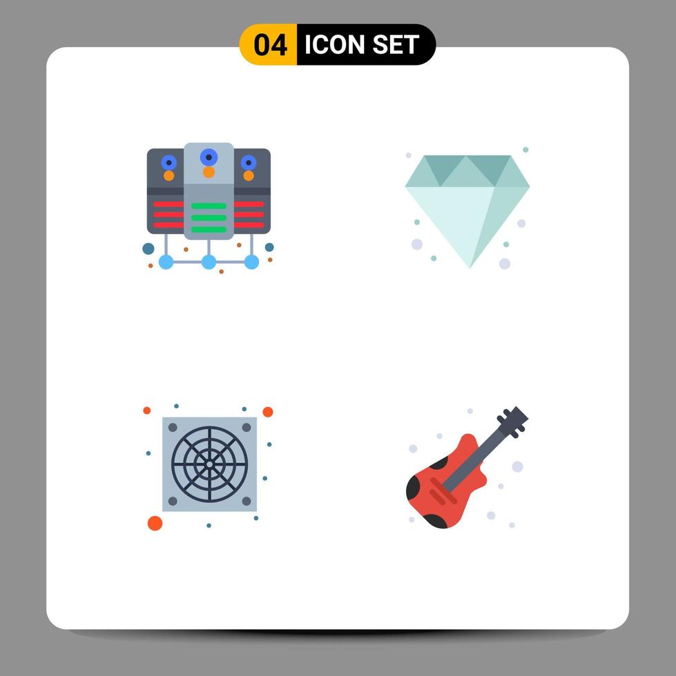 Mobile Interface Flat Icon Set of 4 Pictograms of database server guitar diamond computer music Editable Vector Design Elements