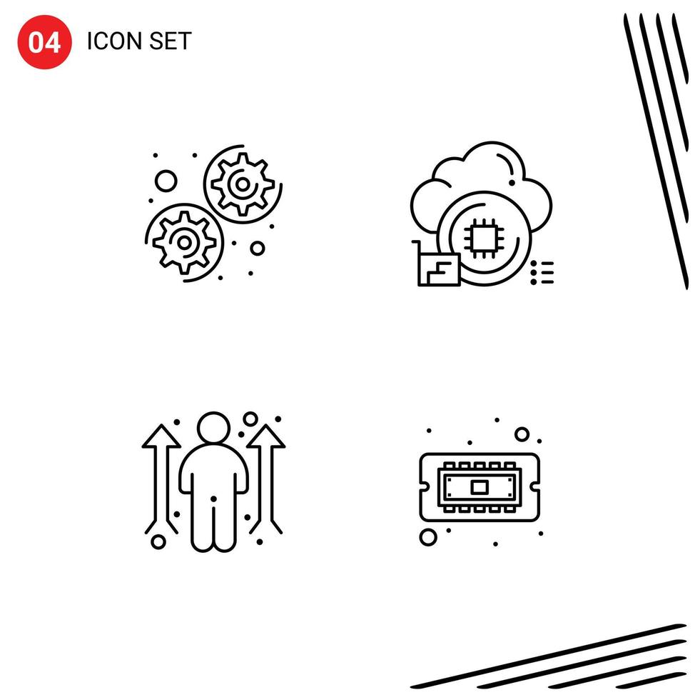 4 Creative Icons Modern Signs and Symbols of gear man cloud data chip Editable Vector Design Elements