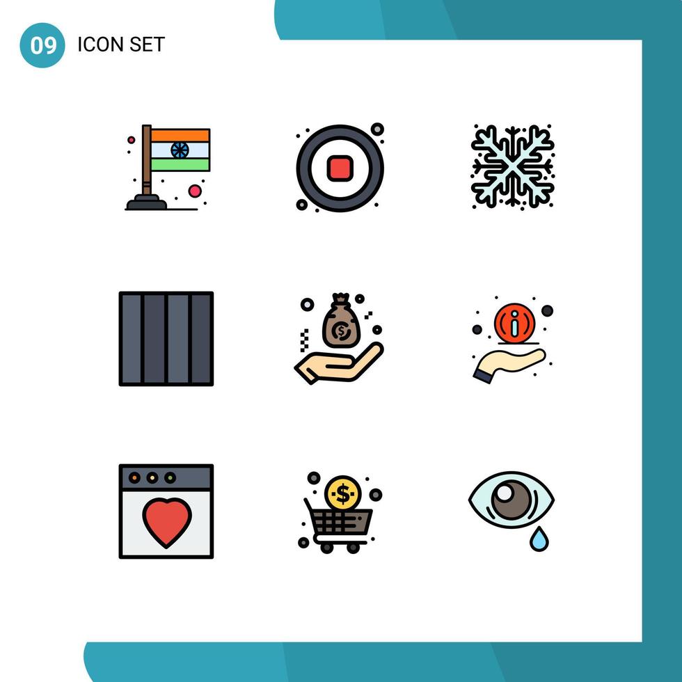 9 Filledline Flat Color concept for Websites Mobile and Apps hand business snow budget layout Editable Vector Design Elements