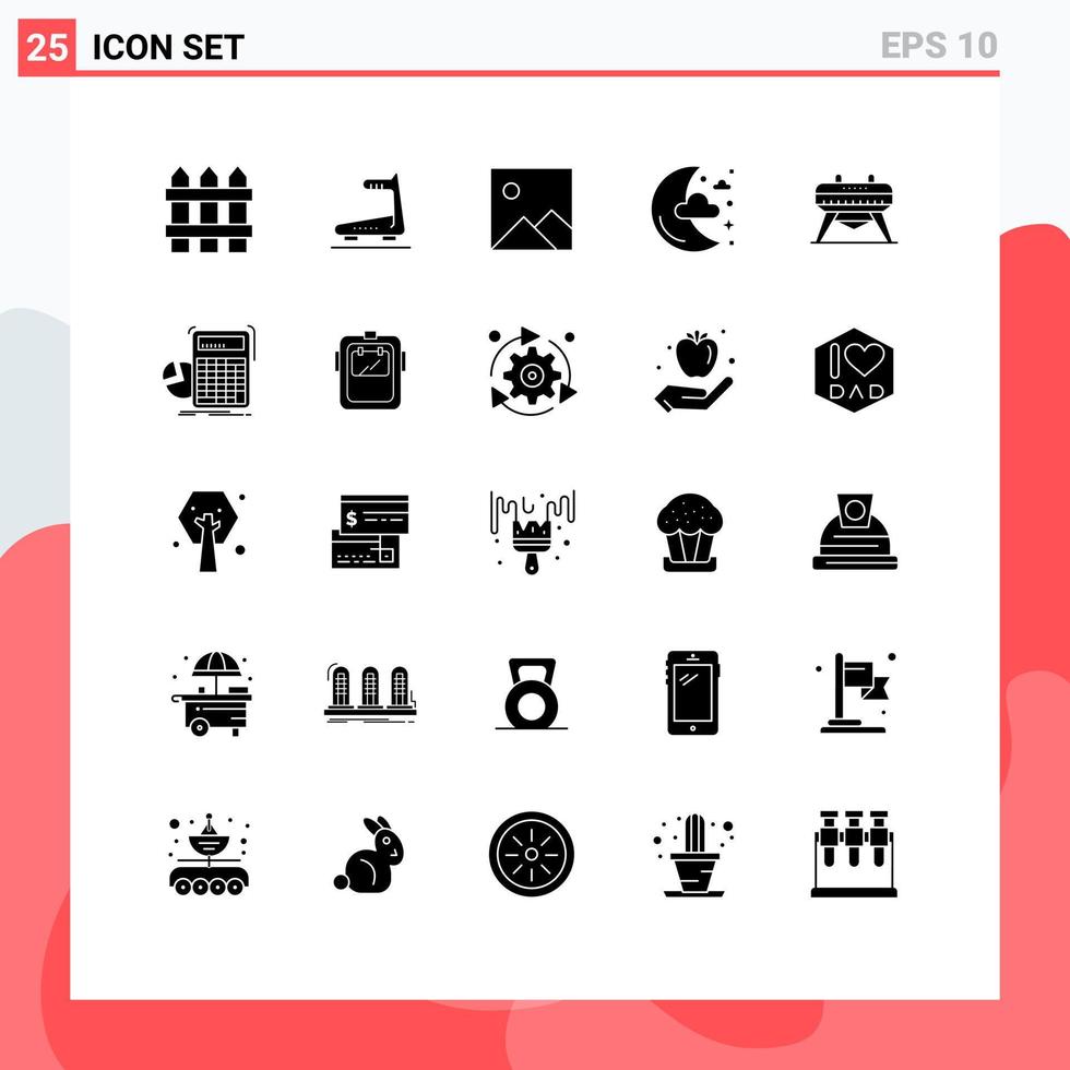 Group of 25 Modern Solid Glyphs Set for horse gymnastic twitter stars moon Editable Vector Design Elements