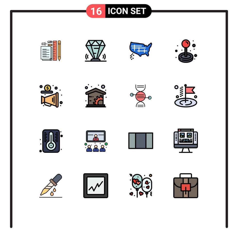 conjunto de 16 líneas vectoriales llenas de color plano en la cuadrícula para jugar divertido ruby joystick unidos elementos de diseño de vectores creativos editables