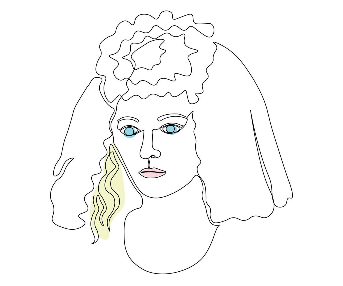 portrait of a bride in a veil hand-drawn, in the style of one line art, minimalism vector