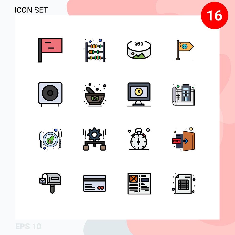 Universal Icon Symbols Group of 16 Modern Flat Color Filled Lines of devices sign view mark flag Editable Creative Vector Design Elements