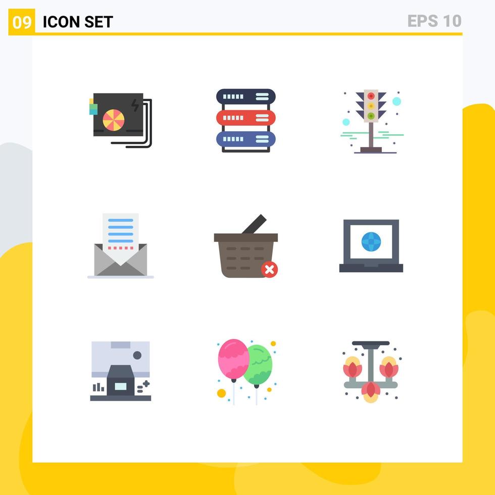 9 User Interface Flat Color Pack of modern Signs and Symbols of letter envelope storage email traffic Editable Vector Design Elements
