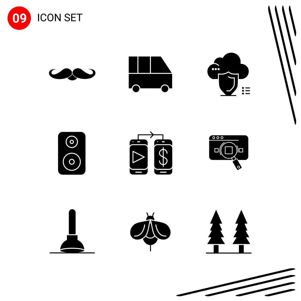 Collection of 9 Vector Icons in solid style Pixle Perfect Glyph Symbols for Web and Mobile Solid Icon Signs on White Background 9 Icons