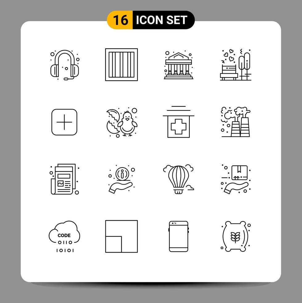 16 Universal Outlines Set for Web and Mobile Applications sets instagram commercial tree bench Editable Vector Design Elements